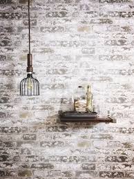 Faux Exposed Brick White Wash Wallpaper