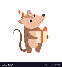 cute opossum in party hat standing with