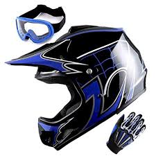 Wow Updated Youth Motocross Helmet Kids Motorcycle Bike Helmet Spider Blue Goggles Skeleton Blue Glove Bundle