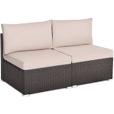2 pieces patio rattan armless sofa set