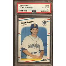 A rookie card is a trading card that is the first to feature an athlete after that athlete has participated in the highest level of competition within his or her sport. 1988 Fleer Edgar Martinez Rookie Rc 378 Psa 10 Gem Mint Seattle Mariners