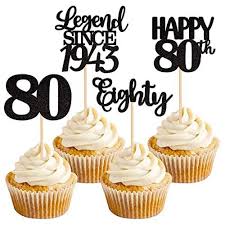 24 pcs black 80th birthday cupcake