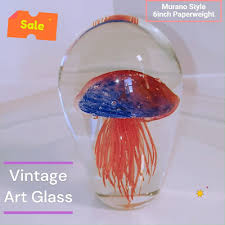 Paperweight Glass Jellyfish Red And