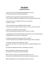 macbeth questions and answers macbeth shakespearean tragedies 
