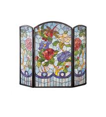 Flowers Stained Glass Fireplace Screen