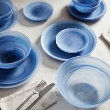 La Jolla Swirled Blue Glass Dinnerware Set