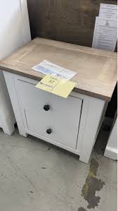 This bedside table has a two toned design with a wood colour top to contrast against a crisp white cabinet and is a favourite among many interior stylists. Ex Display White Timber Oak Top Bedside Table Sold As Is Fowles Auction Sales