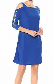 Details About Msk Womens Dress Blue Size Xl Cold Shoulder Embellished Sleeve Shift 79 013