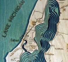 Lake Leelanau Michigan Wood Carved Topographic Depth Chart Map