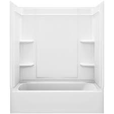 The next time you check the price on an item at the home depot, look closer. Sterling Ensemble Medley 60 In X 31 125 In X 74 25 In 4 Piece Tongue And Groove Tub Wall In White 71370110 0 The Home Depot