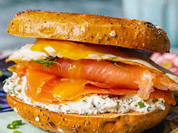 breakfast bagel sandwich with smoked