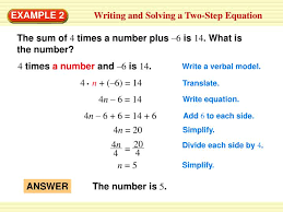 Writing And Solving A Two Step Equation