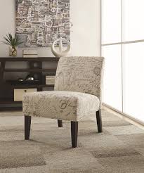 View all living room furniture. White Armless Accent Chair With French Script Print