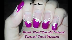 This adorable flower nail art is so easy to do…all you need is a dotter and a couple of different colors of polish. Easy Diy Purple Floral Pedicure Tutorial Toenail Art Design Rose Pearl Youtube