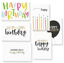 48 Pack Happy Birthday Greeting Cards 6 Handwritten Modern Style Colorful Designs Bulk Box Set Variety Assortment Envelopes Included 4 X 6 Inches