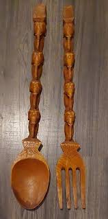 Vintage Large Wooden Spoon And Fork Set