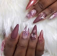 rose gold clear matte almond nails by