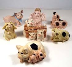7 Piece Lot Vintage Pig Figurines Stone Critters United