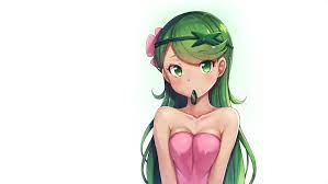 482749 small boobs, bare shoulders, green hair, Mao, Mallow, flower in  hair, video game girls, Mao (Pokemon), Pokémon, Pokemon Sun and Moon, pink  dress, video game characters, mouth - Rare Gallery HD Wallpapers