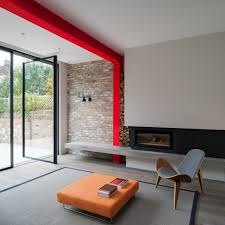 bright red steel frame in house extension