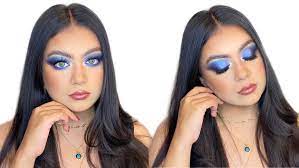 dramatic blue smokey eye makeup look