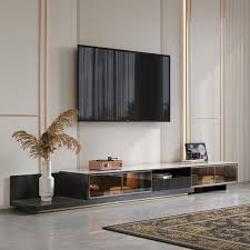 110 2 Black Modern Extendable Tv Stand