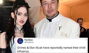 Elon musk and singer grimes welcomed a son on monday, but the world puzzled over the baby's name. Hoax Circulates On Twitter Claiming That Elon Musk And Grimes Are Naming Their Child Influenza Daily Mail Online
