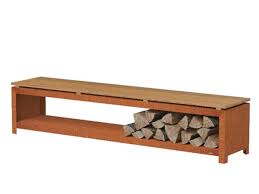 Enna Corten Steel Wood Storage Bench