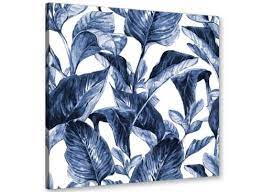 Indigo Navy Blue White Tropical Leaves