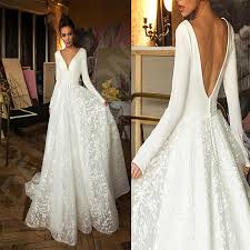 Discover the latest dresses with asos. In Stock Vintage Long Sleeve Lace Satin Wedding Dresses Deep V Neck Backless Bride Dress Wedding Robe De Mariee Bridal Dress Wedding Dresses Aliexpress