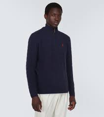 cable knit wool and cashmere half zip