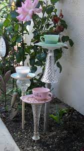 Glass Garden Art Tea Cup Bird Feeder