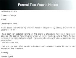 Two Weeks Resignation Letter Template 2 Notice Formal Danafisher Co