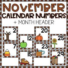 November Calendar Numbers For Pocket Chart Cards