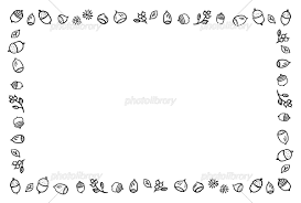 秋の木の実のフレーム 手描き 白黒 イラスト素材 [ 5735998 ] - フォトライブラリー photolibrary