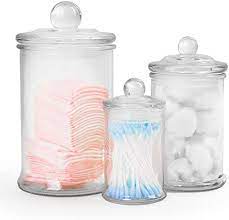 Why do you need a bathroom q tip holder? Gonioa Set Of 3 Clear Glass Apothecary Jars Premium Quality Bathroom Vanity Organizer Apothecary Jars Canister Set For Cotton Swabs Makeup Sponges Bath Salts Q Tips Amazon Ae