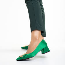 Pantofi dama verzi din material textil cu toc Adelita - kalapod.net