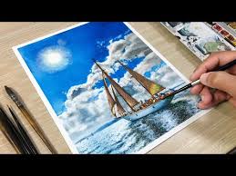 How to paint a beautiful scenery sunset ocean sunset step by step acrylic painting colorbyfeliks. Download Watercolor Painting Of Sailling Boat On Sea In Hd Mp4 3gp Codedfilm