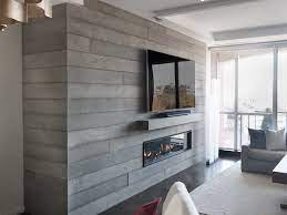 board formed concrete fireplace