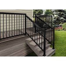 black aluminum deck railing stair hand