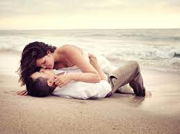 love couple romance and kiss on beach ...