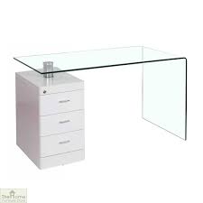 Glass 3 Drawer Desk White High Gloss
