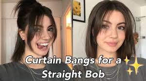 Between the middle and bottom of the eyebrow) and longer on the sides, with wispy ends that blend into the rest of your hair. Cutting My Own Curtain Bangs Straight Bob Youtube