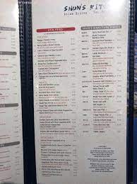 menu of shuns kitchen restaurant