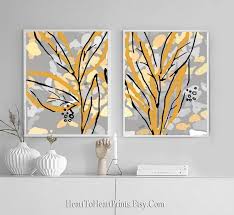 Yellow Gray Abstract Painting Set Of 2