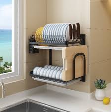 Two Layer Dish Rack Wall Mounted Plate