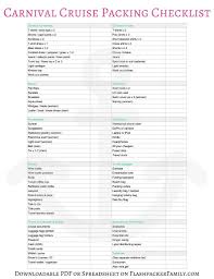 Carnival Cruise Packing List Printable Checklist Included