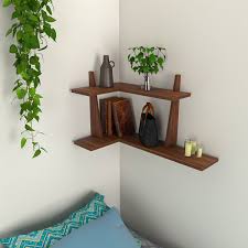 wooden corner wall shelf in compact
