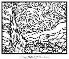 Here the pale purple of the tiles, the yellow of the furniture and the light violet of the walls are intended to evoke the rest or sleep that he experienced in his bedroom. Van Gogh Starry Night Large Masterpieces Adult Coloring Pages