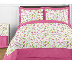 circles pink and green teen bedding